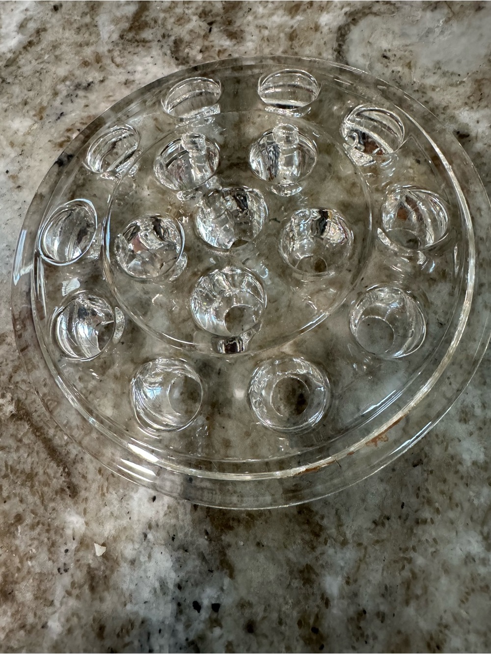 Vintage Clear Glass Flower Frog 16 Holes